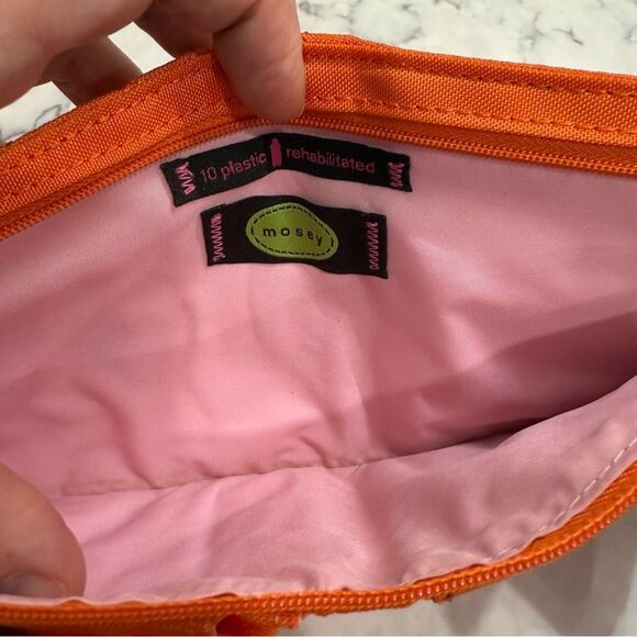 Mosey life Burnt Orange Red Crossbody wrist wallet Bag Small Brown Leather Trim - Picture 6 of 12